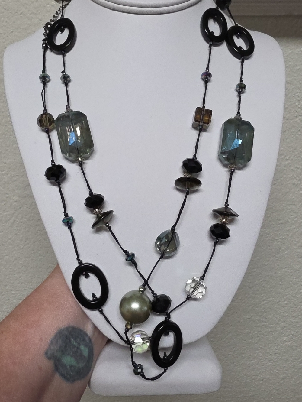 Vintage Premier Design Opera Length Faveted Glass and Acrylic Beaded Necklace